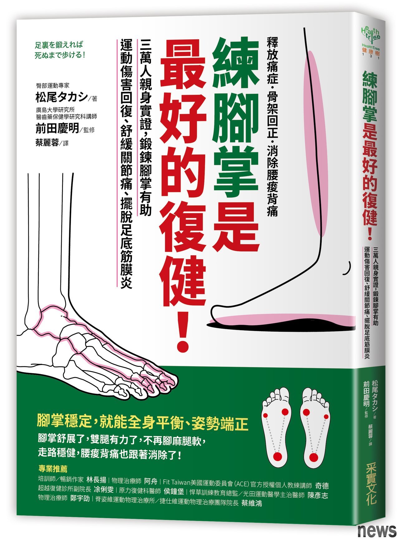 ．書名：練腳掌是最好的復健！：三萬人親身實證，鍛鍊腳掌有助運動傷害回復、舒緩關節痛、擺脫足底筋膜炎
．作者：松尾タカシ
．譯者：蔡麗蓉
．出版社：采實文化
．出版日期：2020/01/02 